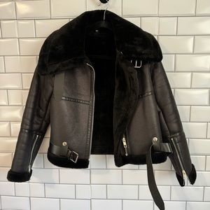 Faux Leather Moto Jacket with Faux Fur